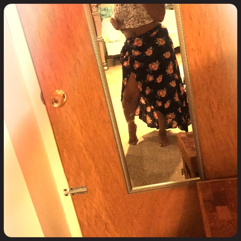 Blue with red flowers tie at waste dress